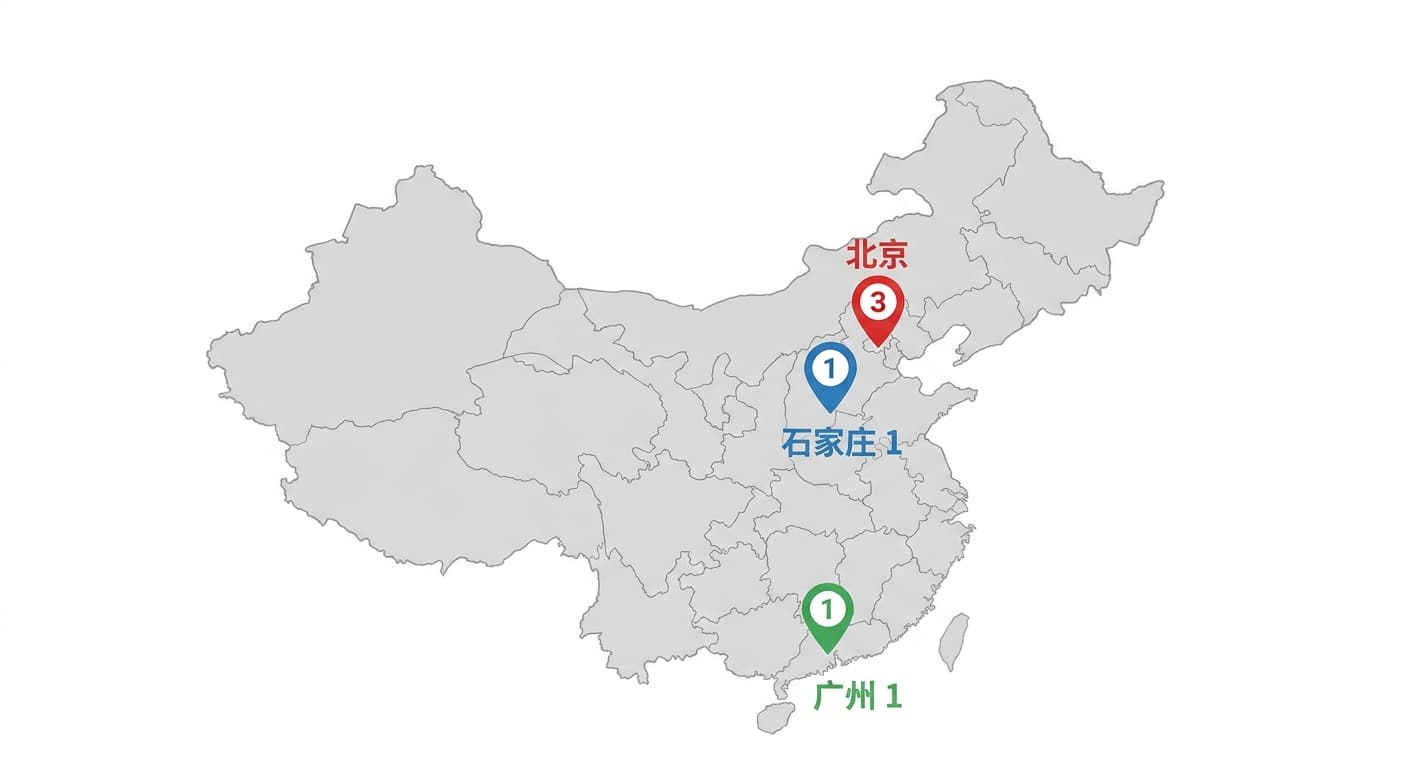 心略心理全国办公室分布地图:北京、石家庄、广州